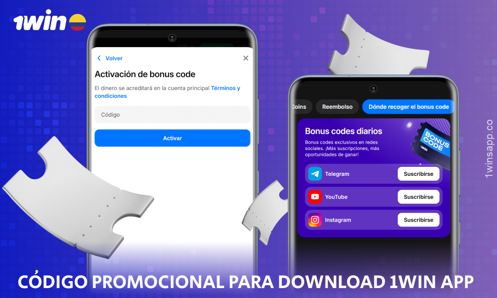Los colombianos pueden introducir un código promocional al descargar la app 1win y conseguir bonos extra para apuestas deportivas y juegos de casino