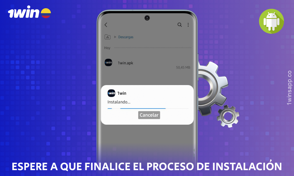 Espere hasta que finalice la instalación de la aplicación 1win para Android