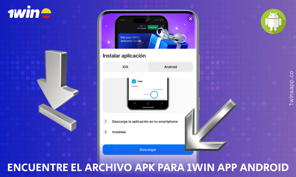 Busca el archivo APK para descargar la aplicación 1win para Android